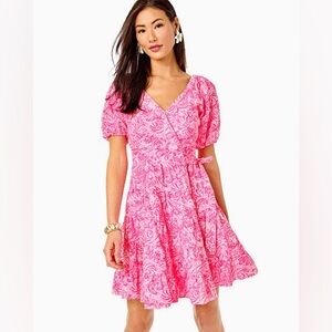 NWT Lilly Pulitzer Iralee Linen Wrap Dress in Pink Blossom Foxy Llama